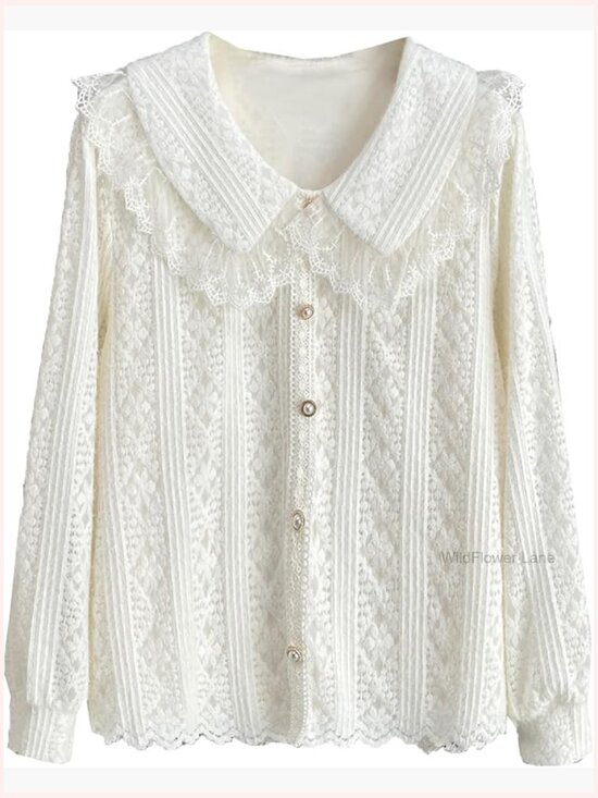 Tops - Plus Size Lace Blouse Long Sleeve Button Down Shirt